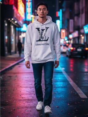 White  Louis Vuitton monogram pattern hoodie